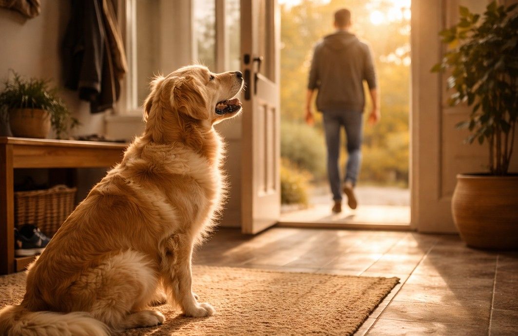 Perro esperando a su humano en casa