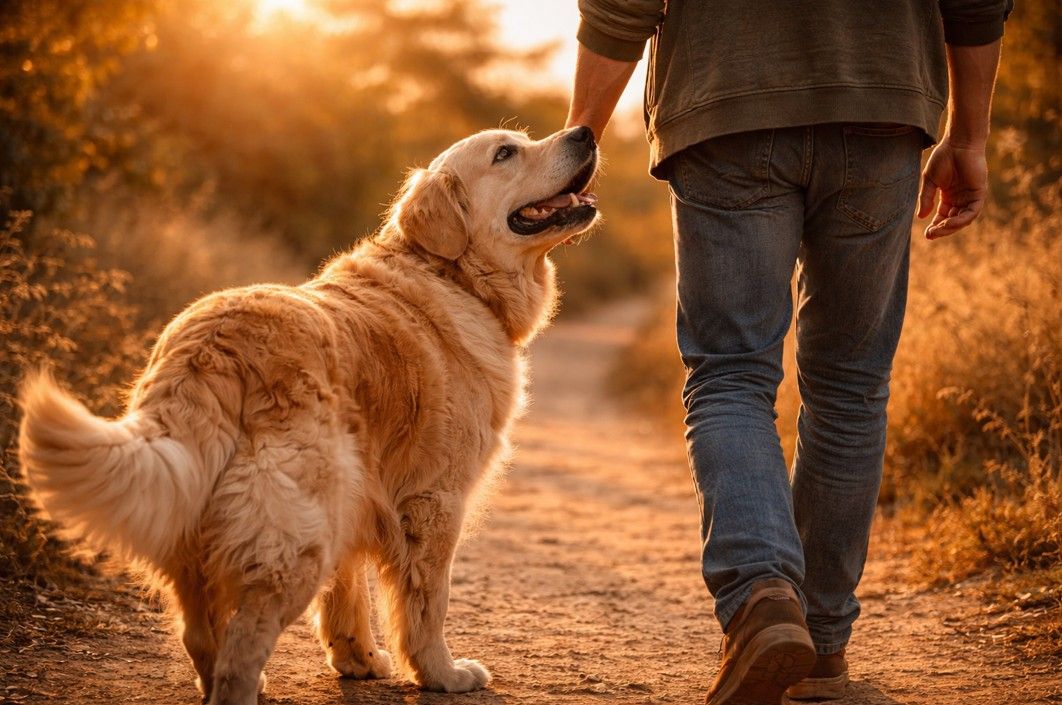 Perro apoyando la cabeza en una persona triste