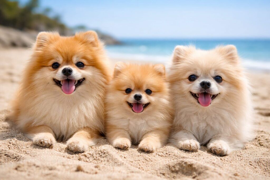 Foto portada de varios pomerania de todas las edades