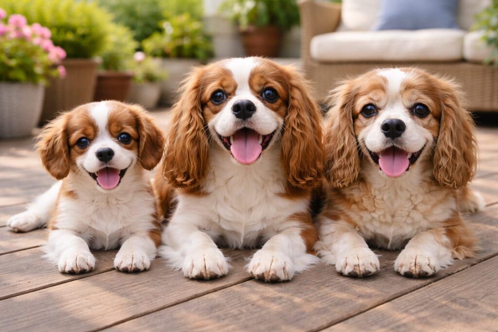 Foto de tres cavalier king de todas las edades