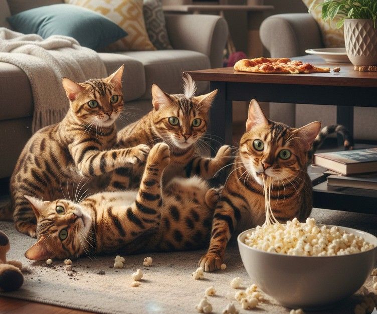 Foto portada de varios gatos bengalies