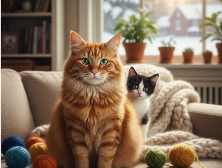 un gato adulto con nuevo compañero cachorro