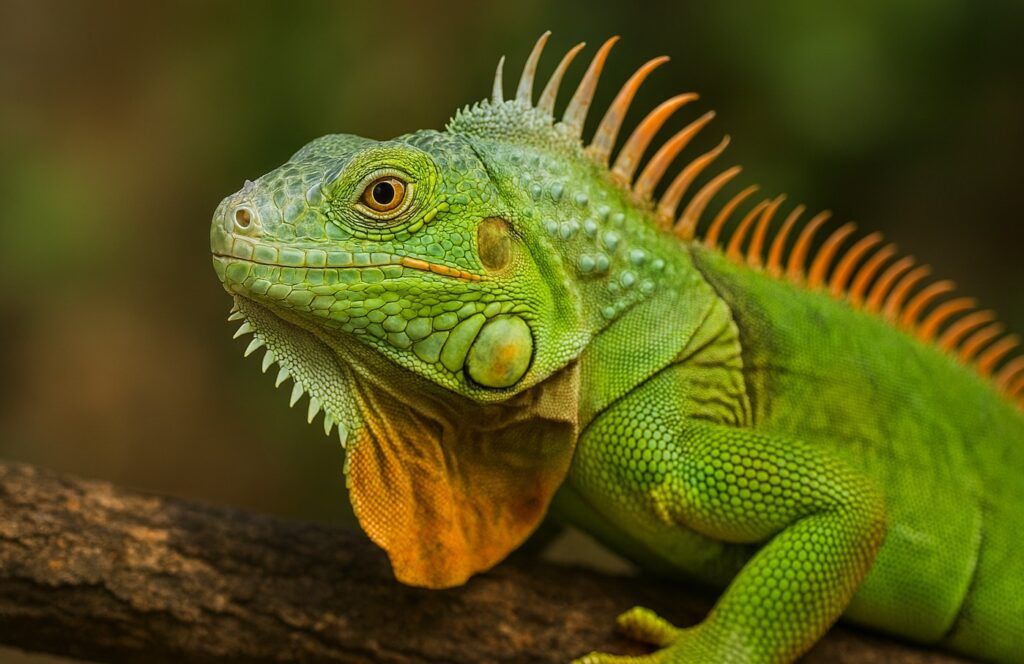 una iguana verde de perfil