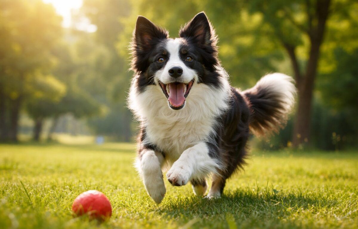Border collie feliz en la naturaleza haciendo ejercicio