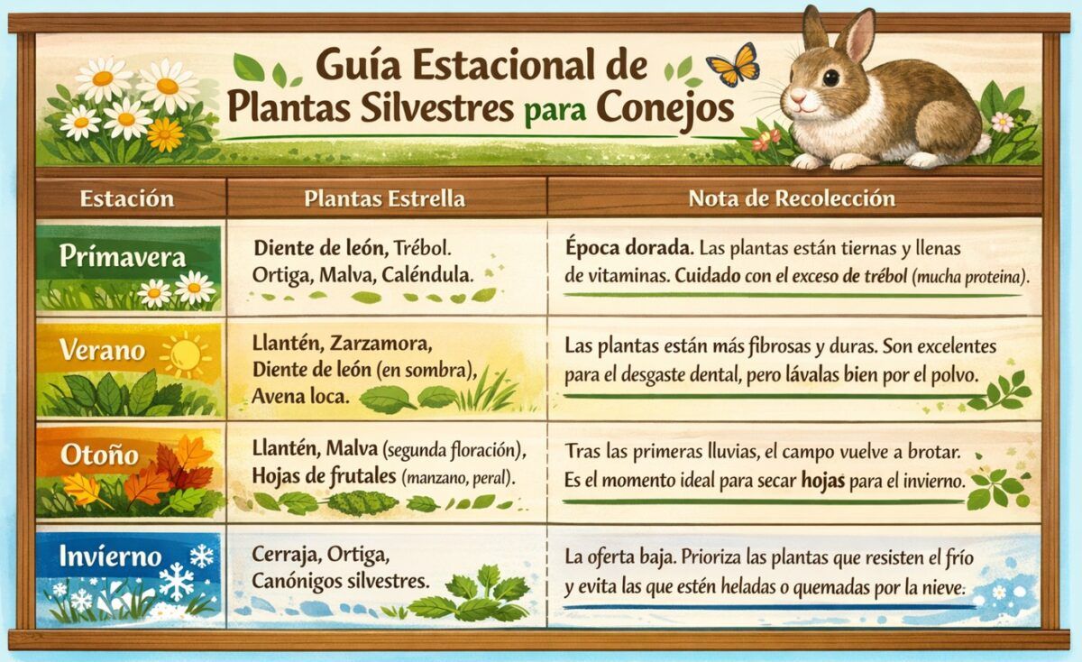 calendario recolección plantas silvestres conejo por estaciones