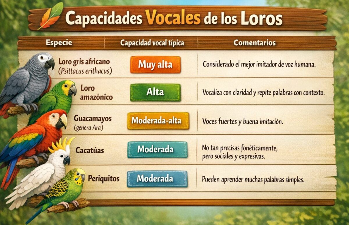capacidades vocales de las diferentes especies loros