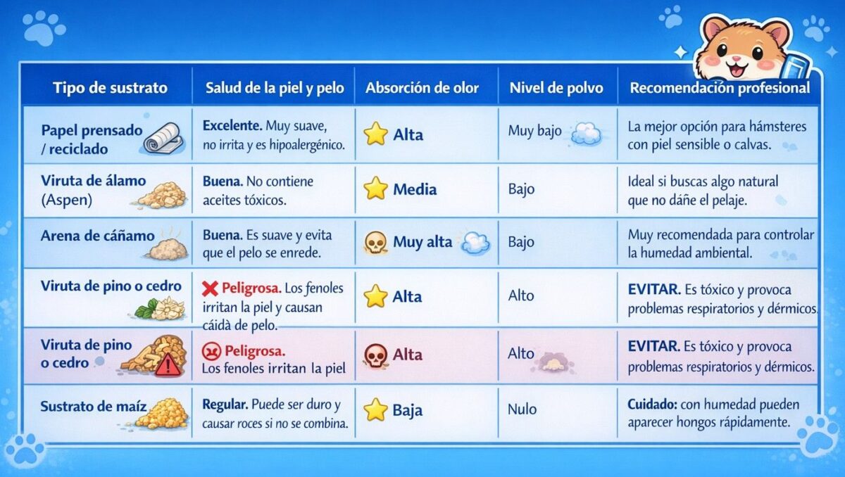mejor sustrato para evitar caída de pelo en hámsters