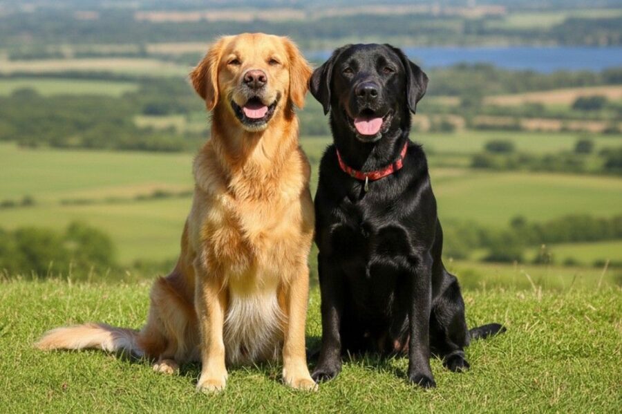 Golden retriever y un labrador juntos felices