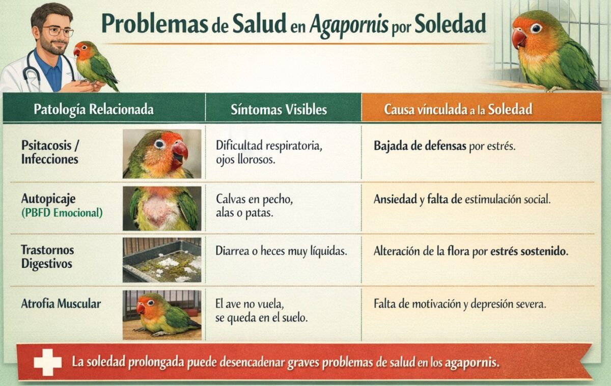 tabla con las enfermedades más comunes de los agapornis
