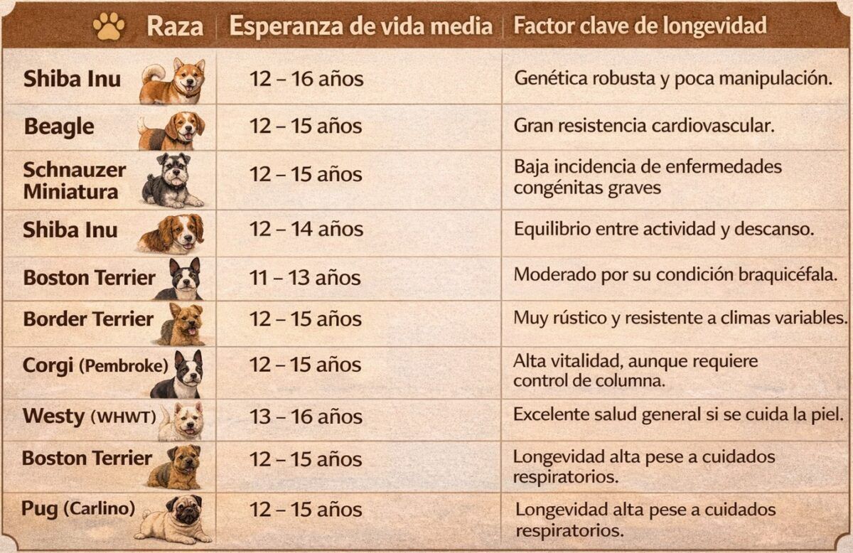 tabla con la esperanza de vida de las diferentes razas pequeñas de perro