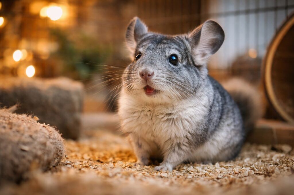Chinchilla en su jaula haciendo ruidos extraños
