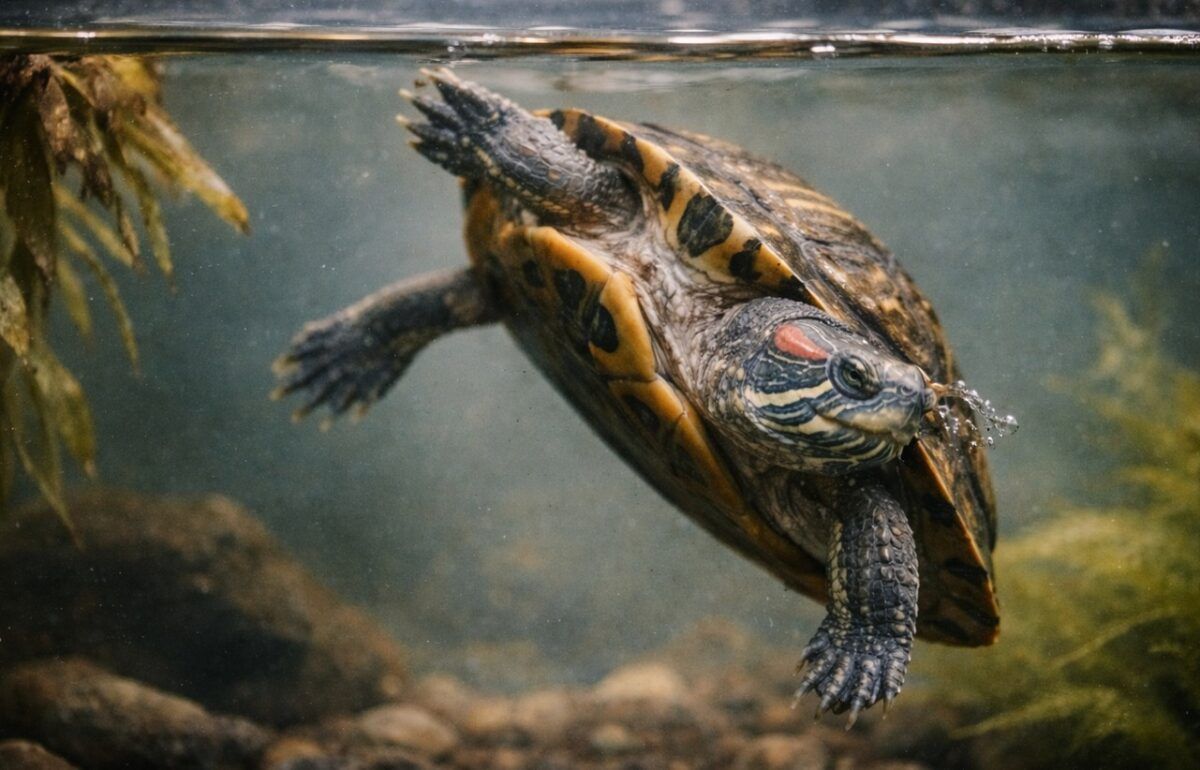 Tortuga flotando de lado