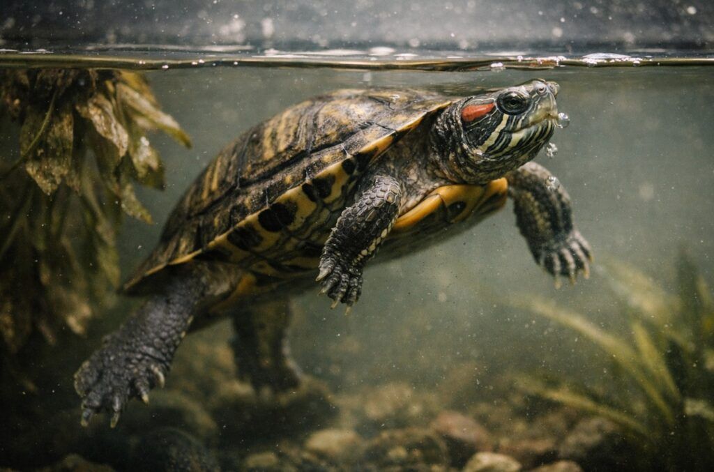 Tortuga casi flotando pero sin nadar
