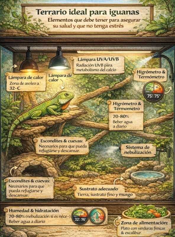 condiciones ideales de un terrario para iguanas