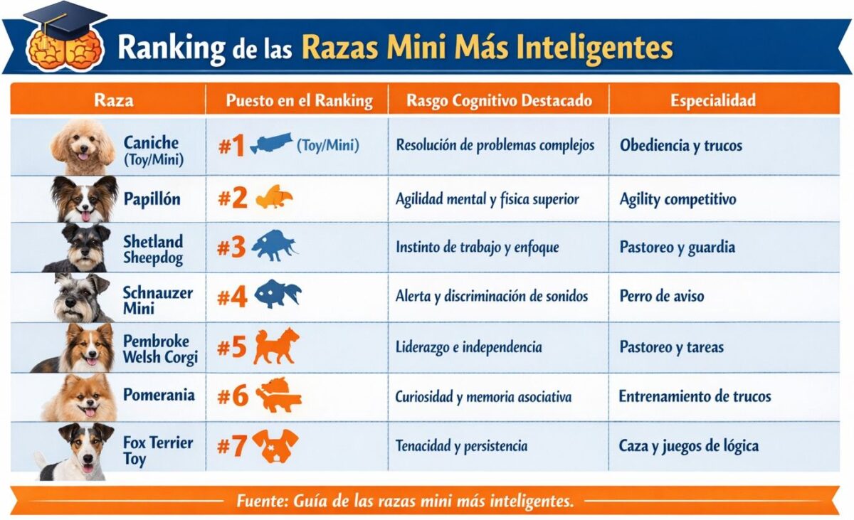 tabla con los rasgos más importantes en la inteligencia de las diferentes razas mini