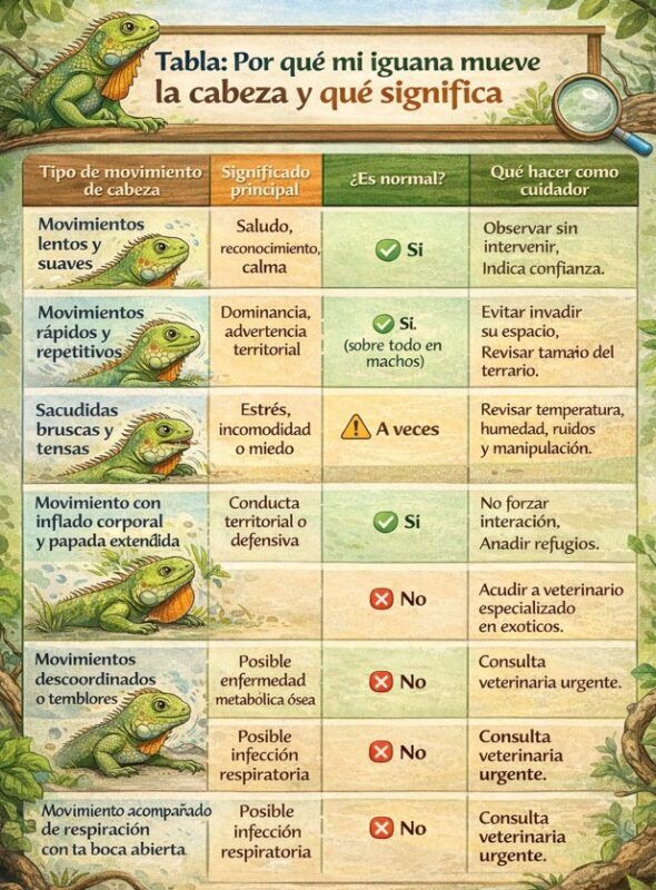 tipos movimientos cabeza de la iguana y su significado