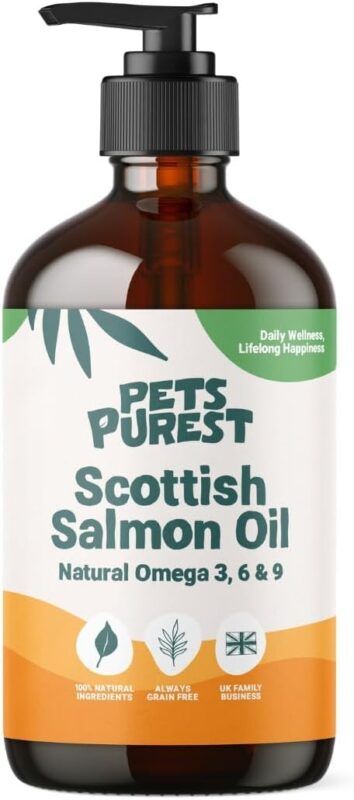 Pets Purest Aceite de salmón escocés Puro Premium Food 100% Natural 500ml. Suplemento Omega 3, 6 y 9 para Perros, Gatos y Mascotas. Promueve la Salud del Piel, Las articulaciones y el Cerebro