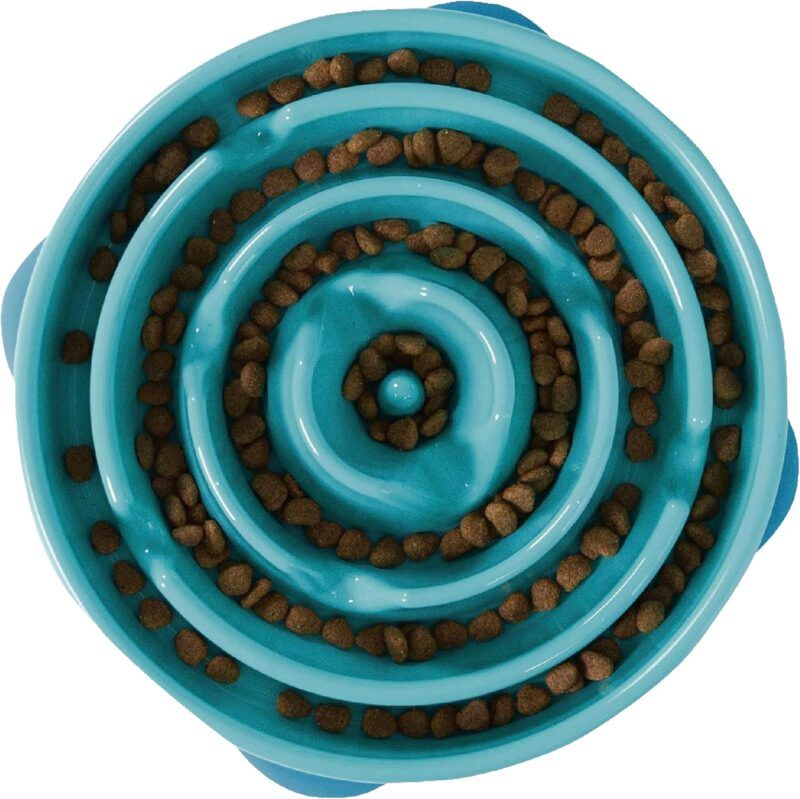 Outward Hound Fun Feeder Slo-Bowl - Comedero con obstáculos para perros - Turquesa - Grande/normal