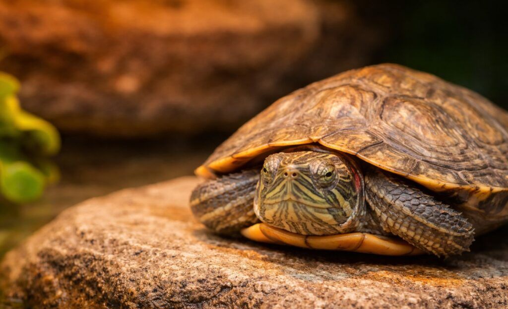 Tortuga quieta sin querer moverse