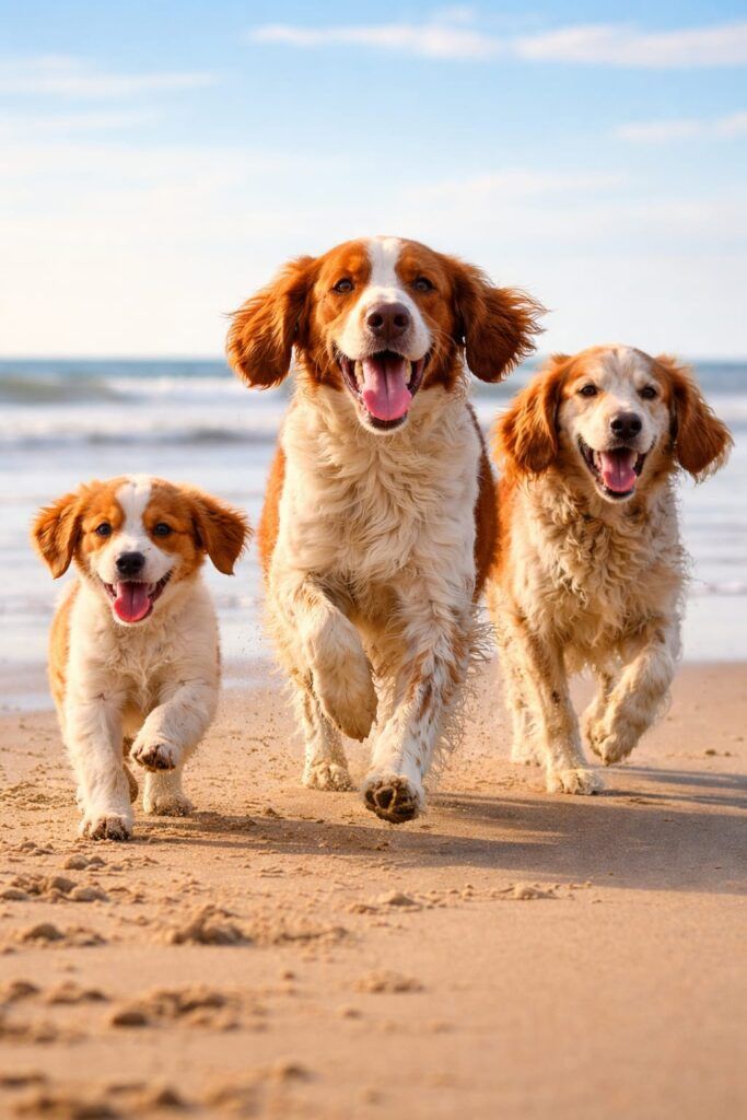 Setter inglés, tres setter corriendo playa