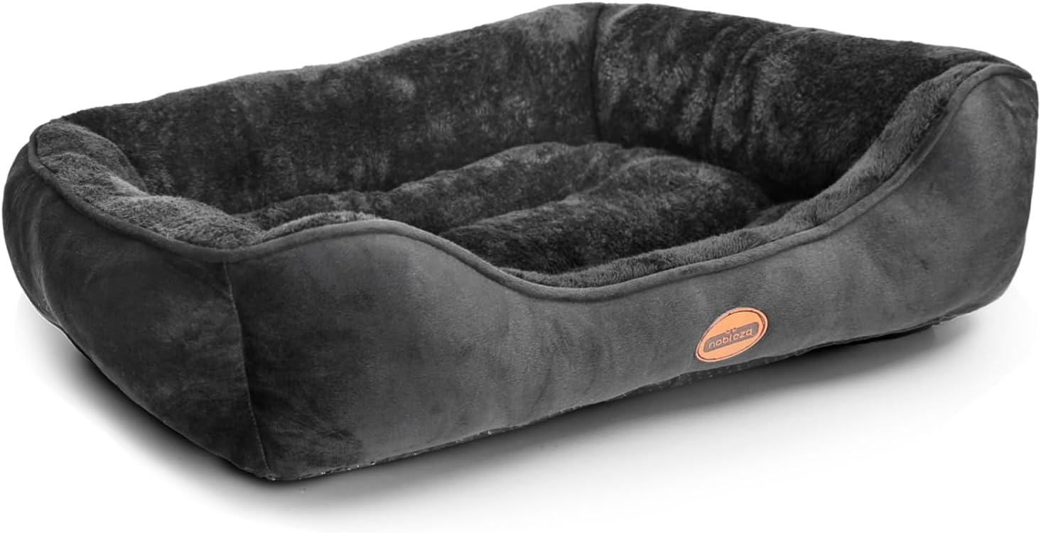 cama negra para cachorros, con bordes elevados, lavable