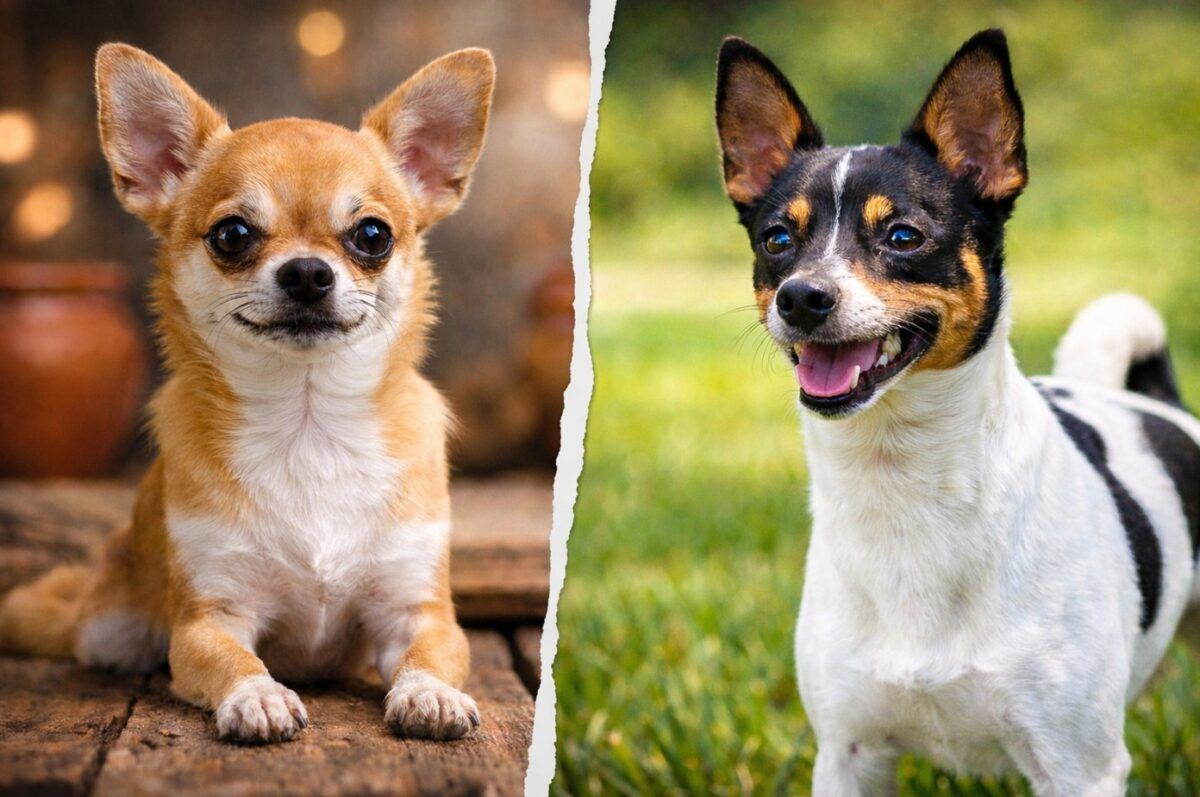 A la izquierda chihuahua clásico y a la derecha el toy fox terrier