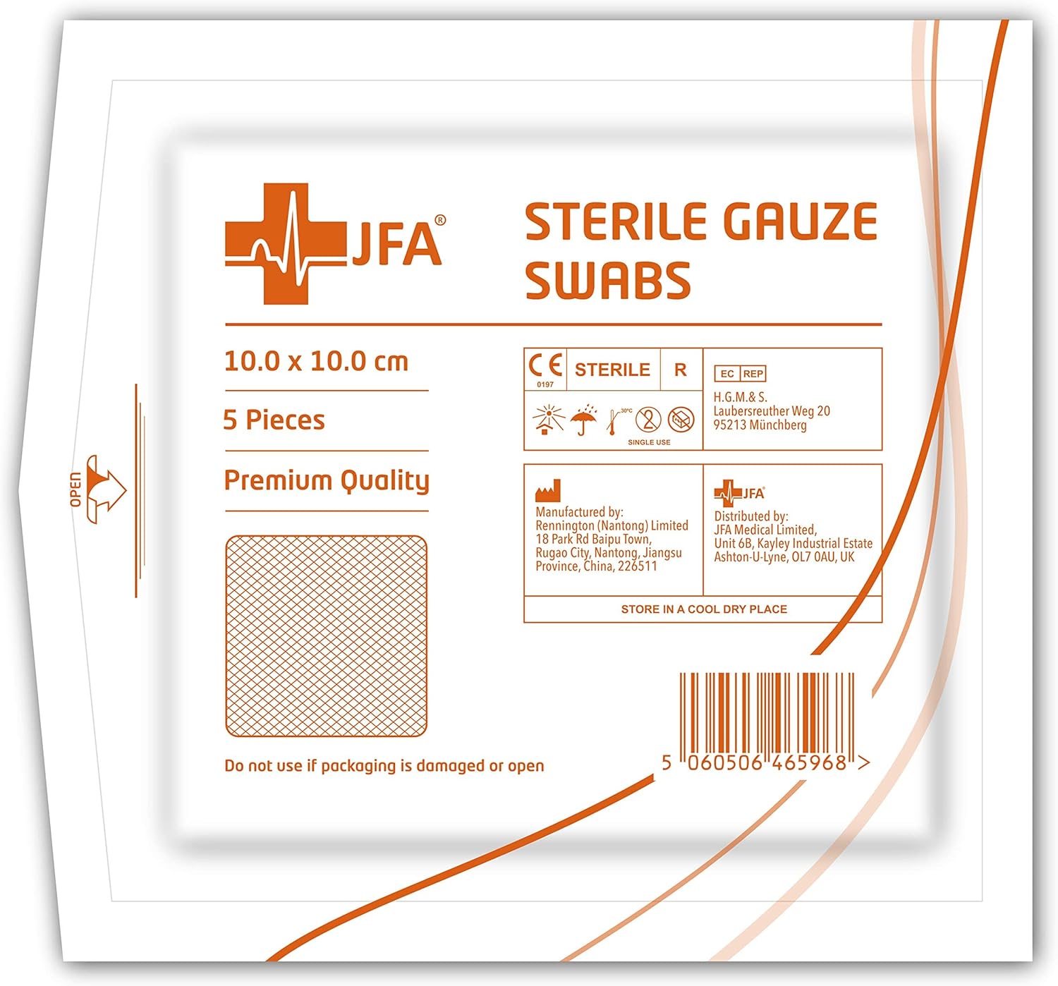 JFA Medical – Hisopos de gasa estériles, 10 cm x 10 cm, 100 unidades