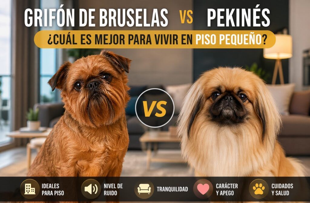A la izquierdas Grifón de Bruselas, a la derecha Pekinés. Comparativas
